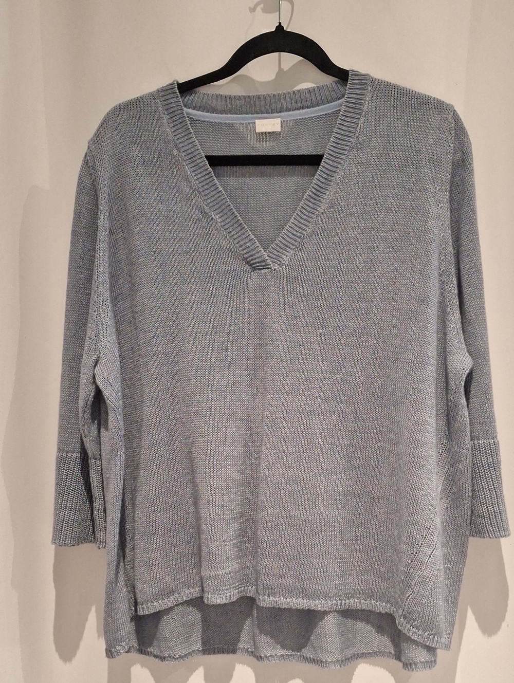Poetry Light Blue V-Neck Linen Women's Sweater - Classic Knit